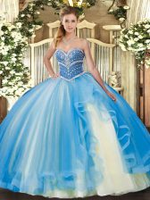 Suitable Tulle Sleeveless Floor Length Sweet 16 Quinceanera Dress and Beading and Ruffles