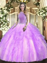 Most Popular Square Sleeveless Tulle Quinceanera Dress Beading and Ruffles Lace Up