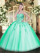 Charming Ball Gowns 15th Birthday Dress Turquoise Sweetheart Tulle Sleeveless Floor Length Lace Up