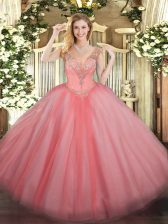  V-neck Sleeveless Tulle Sweet 16 Quinceanera Dress Beading Lace Up
