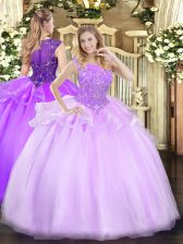 Designer Lilac Sleeveless Floor Length Beading Zipper Vestidos de Quinceanera