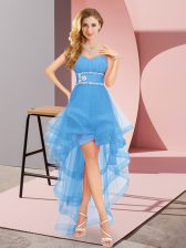  Baby Blue A-line Tulle Sweetheart Sleeveless Beading High Low Lace Up 