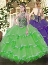 Fitting Lace Up Halter Top Beading and Ruffles Vestidos de Quinceanera Organza Sleeveless