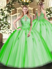  Sweet 16 Dress Military Ball and Sweet 16 and Quinceanera with Lace and Appliques Halter Top Sleeveless Lace Up