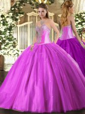 Luxurious Tulle Sweetheart Sleeveless Lace Up Beading 15th Birthday Dress in Lilac