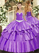 Luxury Floor Length Lace Up Quinceanera Dresses Lavender for Military Ball and Sweet 16 and Quinceanera with Appliques and Ruffled Layers