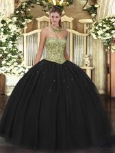  Black Sweetheart Neckline Beading Sweet 16 Dress Sleeveless Lace Up