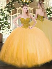 Luxury Tulle Sleeveless Floor Length Quince Ball Gowns and Beading