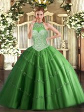  Sleeveless Lace Up Floor Length Beading and Appliques Sweet 16 Dress