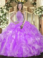Cheap Sleeveless Beading and Ruffles Lace Up Ball Gown Prom Dress