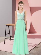 Colorful Apple Green V-neck Neckline Beading Prom Evening Gown Sleeveless Lace Up