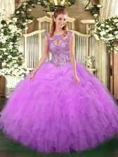  Floor Length Lilac Quinceanera Dress Scoop Sleeveless Lace Up