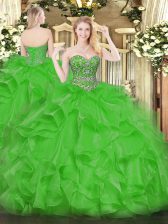 Delicate Organza Sleeveless Floor Length Quinceanera Gowns and Beading and Ruffles