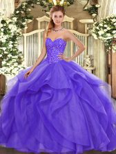 Great Beading and Ruffles Quinceanera Dress Lavender Lace Up Sleeveless Floor Length