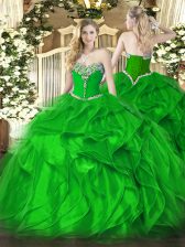  Green Sleeveless Floor Length Beading and Ruffles Lace Up Sweet 16 Dress