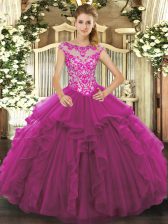 Wonderful Fuchsia Sleeveless Beading and Ruffles Floor Length Vestidos de Quinceanera