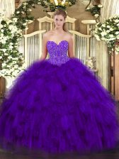 Noble Purple Lace Up Sweetheart Beading and Ruffles Quinceanera Dresses Organza Sleeveless