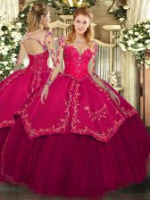 Deluxe Scoop Long Sleeves Lace Up Quinceanera Dresses Wine Red Organza and Taffeta
