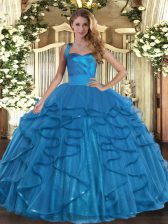 Flirting Sleeveless Floor Length Ruffles Lace Up Vestidos de Quinceanera with Teal 