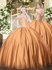 Popular Rust Red Off The Shoulder Neckline Beading 15 Quinceanera Dress Sleeveless Lace Up