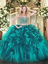 Designer Organza Sleeveless Floor Length Sweet 16 Dresses and Beading and Ruffles