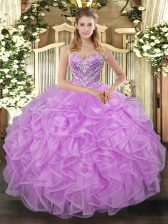  Lilac Sweetheart Lace Up Beading Quinceanera Gowns Sleeveless