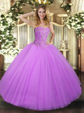 Low Price Lilac Quince Ball Gowns Military Ball and Sweet 16 and Quinceanera with Beading Sweetheart Sleeveless Lace Up