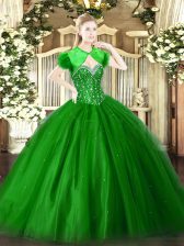  Sleeveless Beading Lace Up Sweet 16 Dress