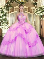 Vintage Lilac Halter Top Lace Up Appliques and Sequins Quinceanera Dress Sleeveless