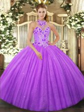 New Style Floor Length Lace Up Ball Gown Prom Dress Lavender for Military Ball and Sweet 16 and Quinceanera with Beading