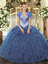 Fantastic Organza Sleeveless Floor Length Ball Gown Prom Dress and Beading and Ruffles