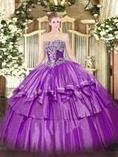 Sophisticated Sleeveless Beading and Ruffled Layers Lace Up Quince Ball Gowns