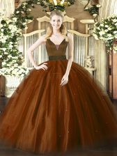 Low Price Brown Sweet 16 Dress Military Ball and Sweet 16 and Quinceanera with Beading Straps Sleeveless Zipper
