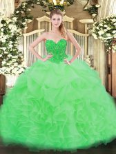  Apple Green Ball Gowns Ruffles Vestidos de Quinceanera Lace Up Organza Sleeveless Floor Length