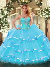 Luxurious Sweetheart Sleeveless Lace Up 15 Quinceanera Dress Aqua Blue Organza