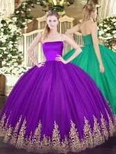 Custom Design Floor Length Purple Quinceanera Dress Strapless Sleeveless Zipper