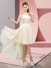  Champagne Chiffon Lace Up Dress for Prom Sleeveless High Low Beading