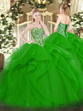  Green Lace Up Sweetheart Beading and Ruffles Vestidos de Quinceanera Tulle Sleeveless