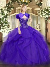  Purple Sweetheart Lace Up Beading and Ruffles Sweet 16 Dress Sleeveless