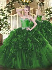 Pretty Floor Length Dark Green Quinceanera Gowns Sweetheart Sleeveless Lace Up