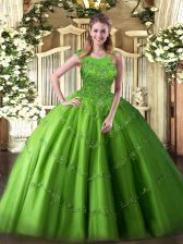 Sweet Tulle Sleeveless Floor Length Quinceanera Gown and Beading and Appliques