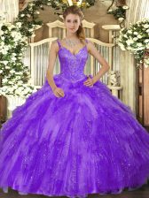 Custom Fit Sleeveless Beading and Ruffles Lace Up Ball Gown Prom Dress