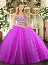Designer Lilac Sleeveless Floor Length Beading and Appliques Lace Up Sweet 16 Quinceanera Dress