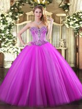 Spectacular Fuchsia Sleeveless Beading Floor Length Quinceanera Gowns