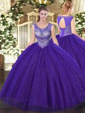 Spectacular Purple Lace Up Quinceanera Dresses Beading Sleeveless Floor Length