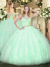Affordable Apple Green Scoop Zipper Lace and Ruffles Sweet 16 Dresses Sleeveless