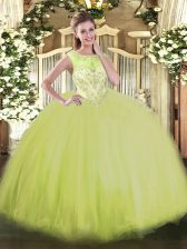 Sophisticated Yellow Green Sleeveless Beading Floor Length Quinceanera Dress