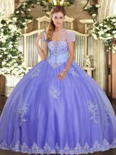 Sophisticated Lavender Lace Up Sweet 16 Dress Appliques Sleeveless Floor Length