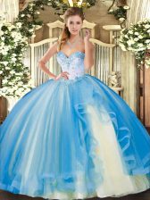  Baby Blue Sleeveless Beading and Ruffles Floor Length Sweet 16 Quinceanera Dress
