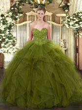 Beautiful Olive Green Sleeveless Beading Floor Length Vestidos de Quinceanera